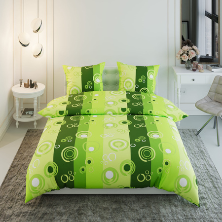 Pościel z kory 160x200 + poszewka na poduszkę 70x80 | 034ziel | zielona | bąbelki na pasach